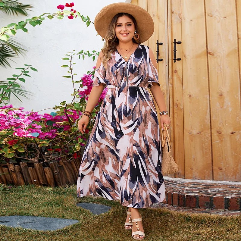 Sukienka midi z wysokim stanem i nadrukiem - Arkadya Outlet - Women Midi Dress