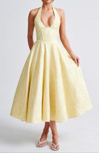 Sukienka midi żakardowa halter z gorsetem - Arkadya Outlet - Women Midi Dress