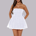 Sukienka mini A - line bez ramiączek z kokardą - Arkadya Outlet - Women Mini Dress