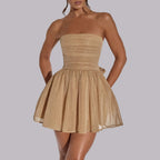 Sukienka mini A - line bez ramiączek z kokardą - Arkadya Outlet - Women Mini Dress