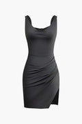 Sukienka mini bodycon z plisami i wiązaniem - Arkadya Outlet - Women Mini Dress
