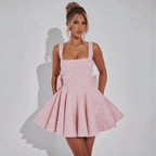 Sukienka mini damska cekinowa dopasowana – krój imprezowy, długość powyżej kolan - Arkadya Outlet - Women Mini Dress