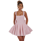Sukienka mini damska cekinowa dopasowana – krój imprezowy, długość powyżej kolan - Arkadya Outlet - Women Mini Dress