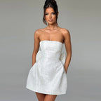 Sukienka mini damska – odkryte ramiona, zamek - Arkadya Outlet - Women Mini Dress
