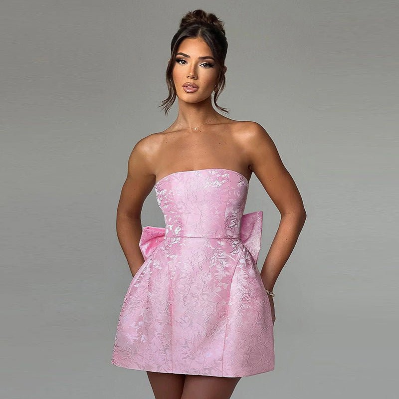 Sukienka mini damska – odkryte ramiona, zamek - Arkadya Outlet - Women Mini Dress
