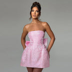 Sukienka mini damska – odkryte ramiona, zamek - Arkadya Outlet - Women Mini Dress