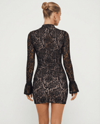 Sukienka mini koronkowa z wysokim kołnierzem - Arkadya Outlet - Women Mini Dress