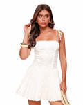 Sukienka mini plisowana bez rękawów - Arkadya Outlet - Women Mini Dress