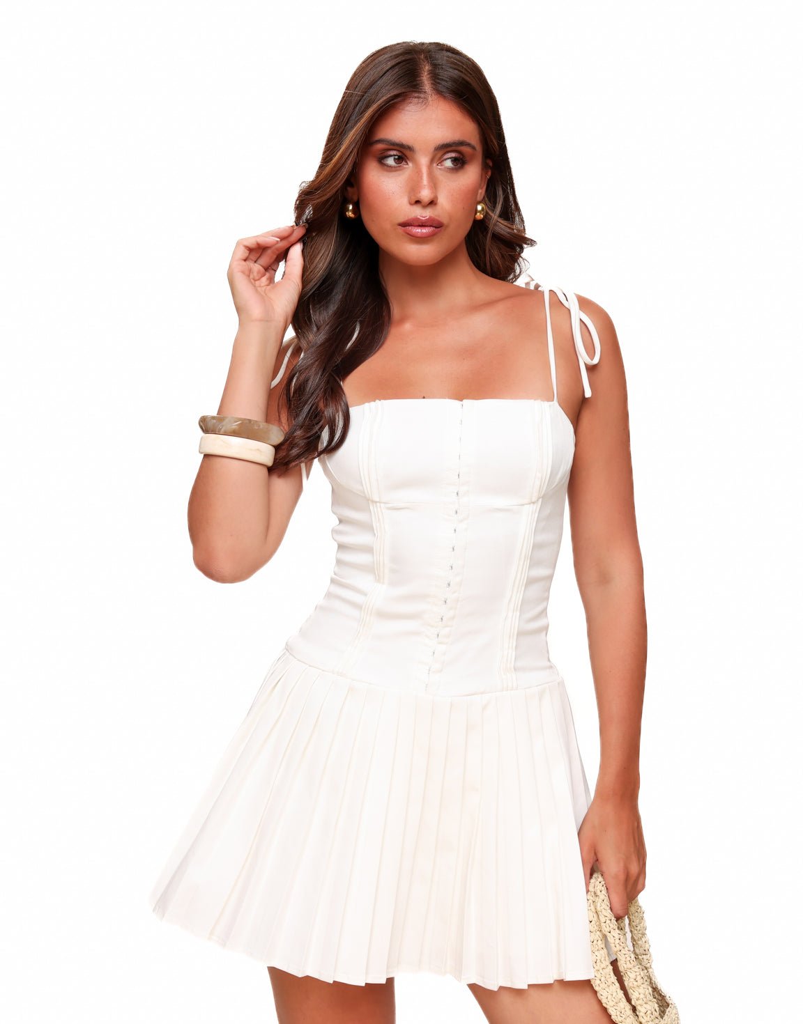 Sukienka mini plisowana bez rękawów - Arkadya Outlet - Women Mini Dress