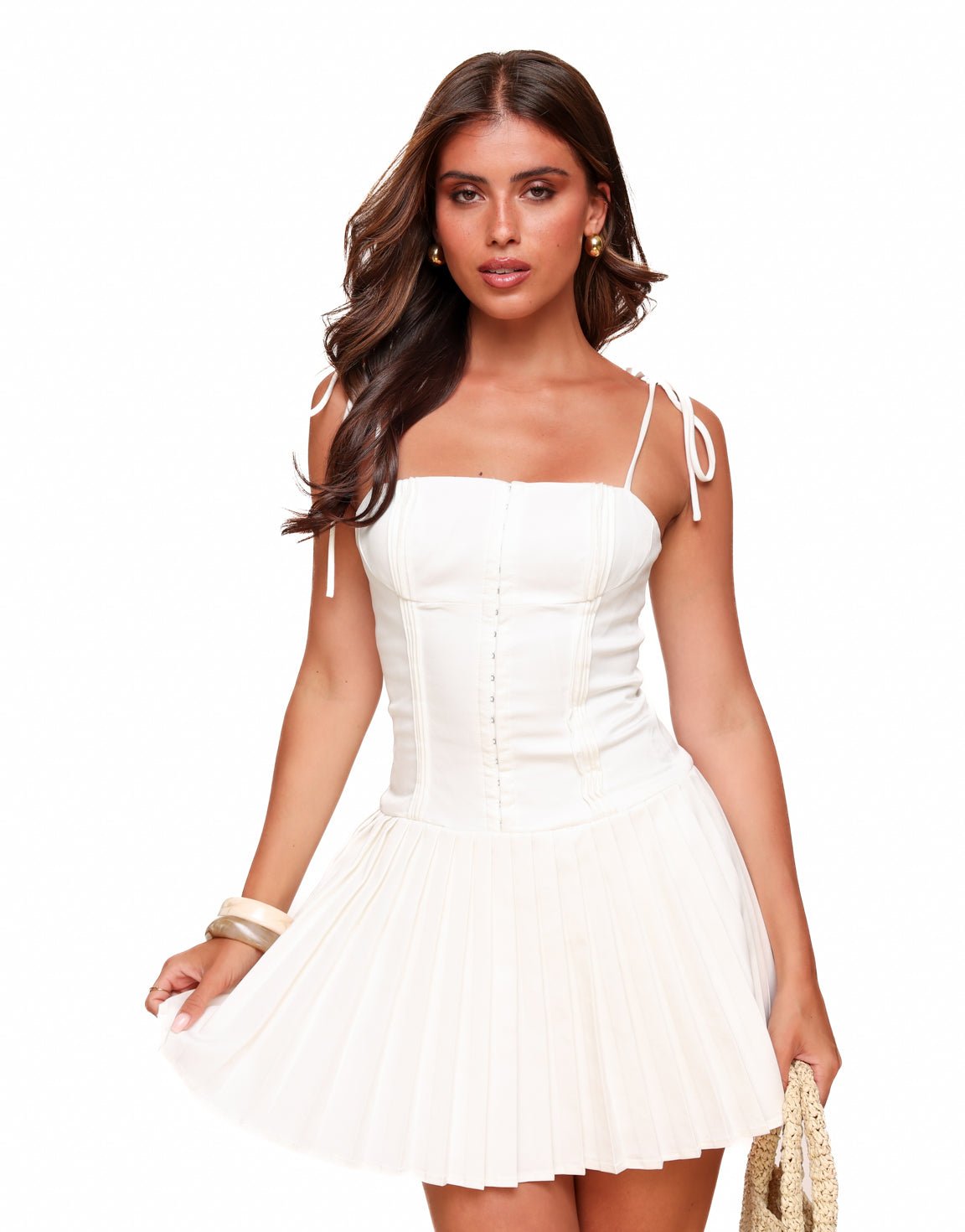 Sukienka mini plisowana bez rękawów - Arkadya Outlet - Women Mini Dress