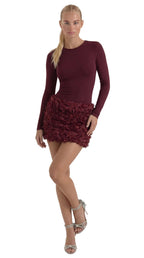 Sukienka mini z długim rękawem – fakturowany dół - Arkadya Outlet - Women Mini Dress