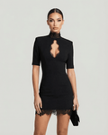 Sukienka mini z wysokim kołnierzem - Arkadya Outlet - Women Mini Dress