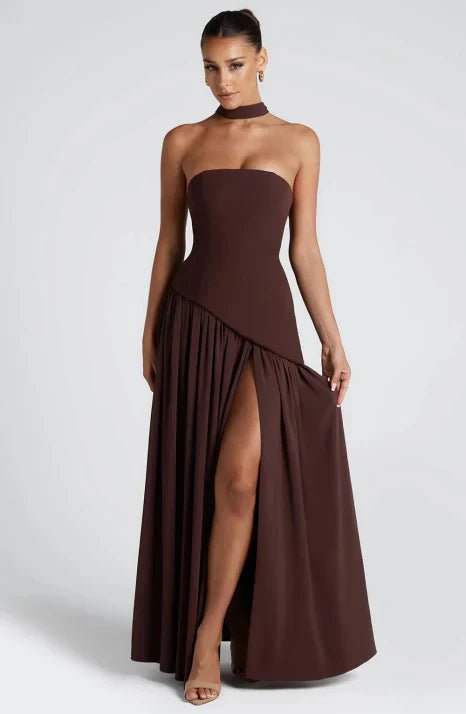 Sukienka wieczorowa damska maxi z gorsetem i rozkloszowaną spódnicą – długość do kostek - Arkadya Outlet - Women Maxi Dress