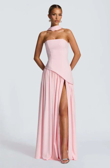 Sukienka wieczorowa damska maxi z gorsetem i rozkloszowaną spódnicą – długość do kostek - Arkadya Outlet - Women Maxi Dress