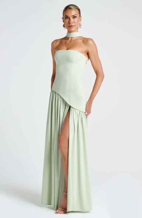 Sukienka wieczorowa damska maxi z gorsetem i rozkloszowaną spódnicą – długość do kostek - Arkadya Outlet - Women Maxi Dress