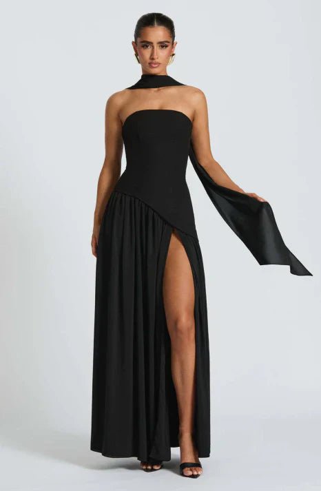 Sukienka wieczorowa damska maxi z gorsetem i rozkloszowaną spódnicą – długość do kostek - Arkadya Outlet - Women Maxi Dress