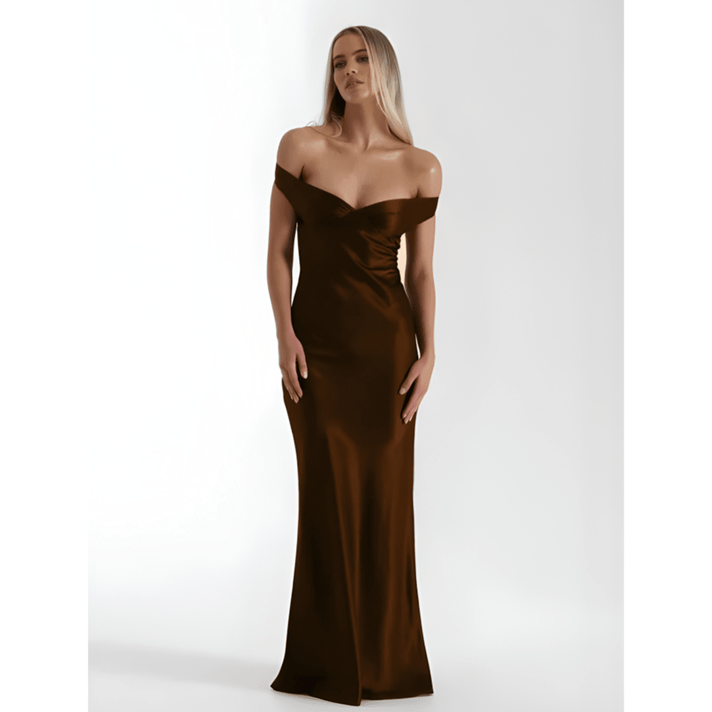 Sukienka wieczorowa damska maxi z krótkim rękawem – formalna, długość do kostek - Arkadya Outlet - Women Maxi Dress