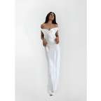 Sukienka wieczorowa damska maxi z krótkim rękawem – formalna, długość do kostek - Arkadya Outlet - Women Maxi Dress