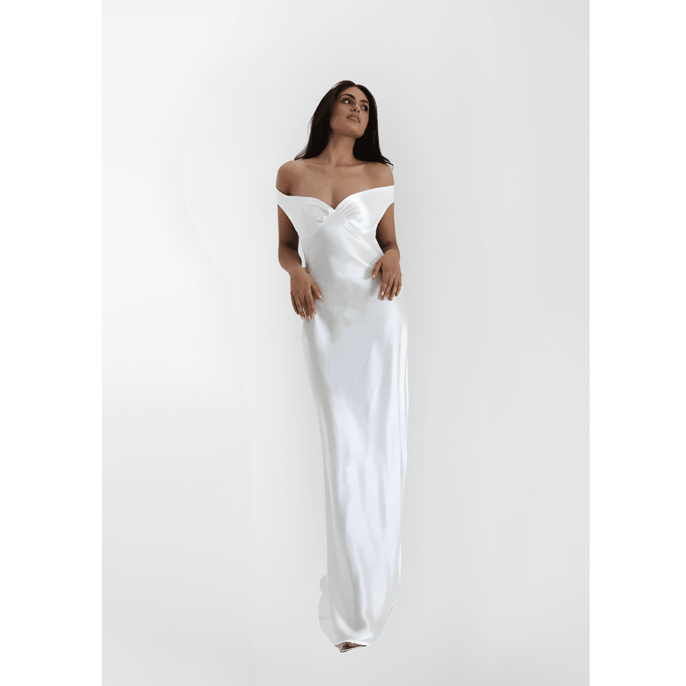 Sukienka wieczorowa damska maxi z krótkim rękawem – formalna, długość do kostek - Arkadya Outlet - Women Maxi Dress