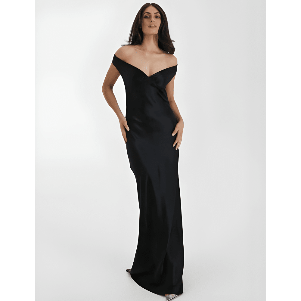 Sukienka wieczorowa damska maxi z krótkim rękawem – formalna, długość do kostek - Arkadya Outlet - Women Maxi Dress