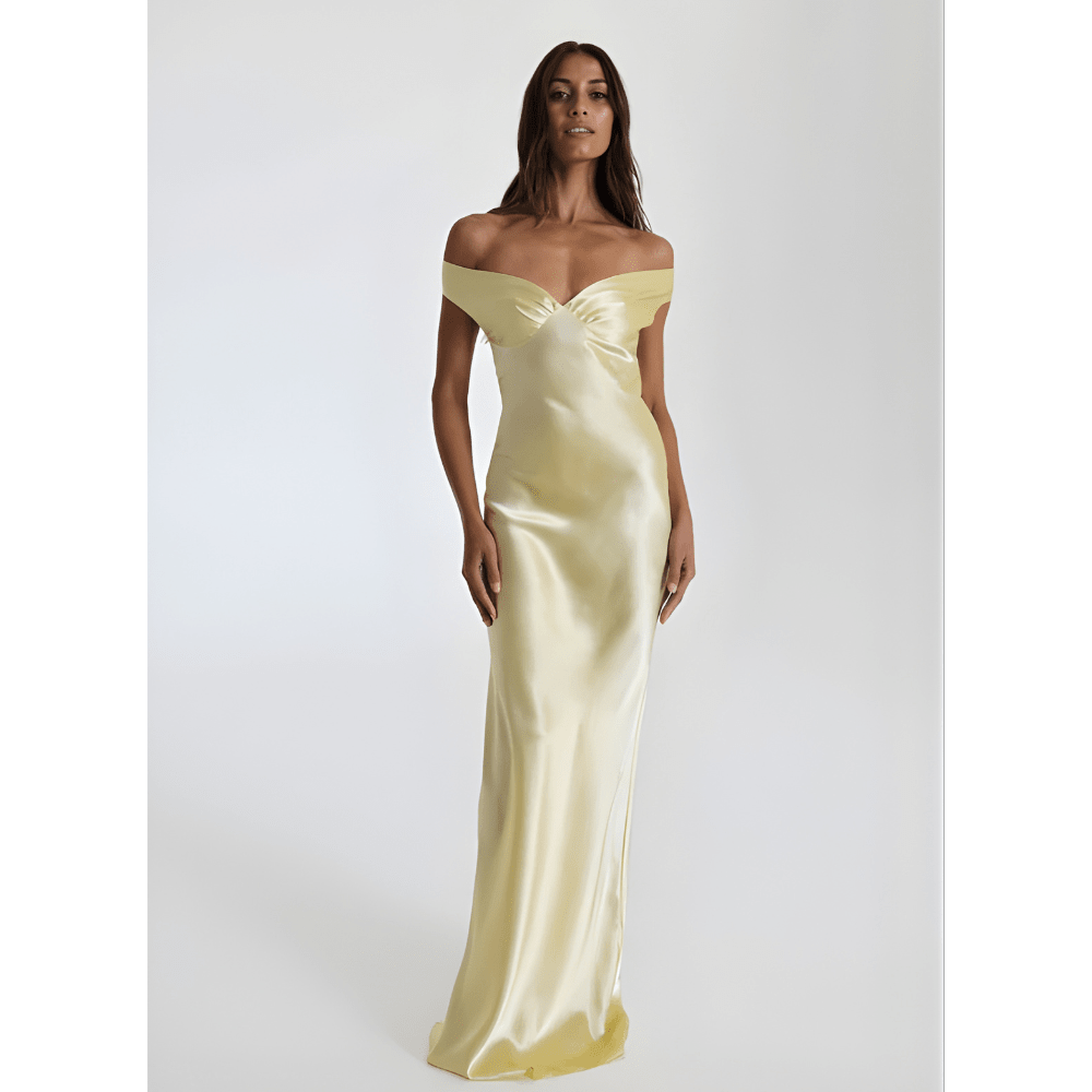 Sukienka wieczorowa damska maxi z krótkim rękawem – formalna, długość do kostek - Arkadya Outlet - Women Maxi Dress
