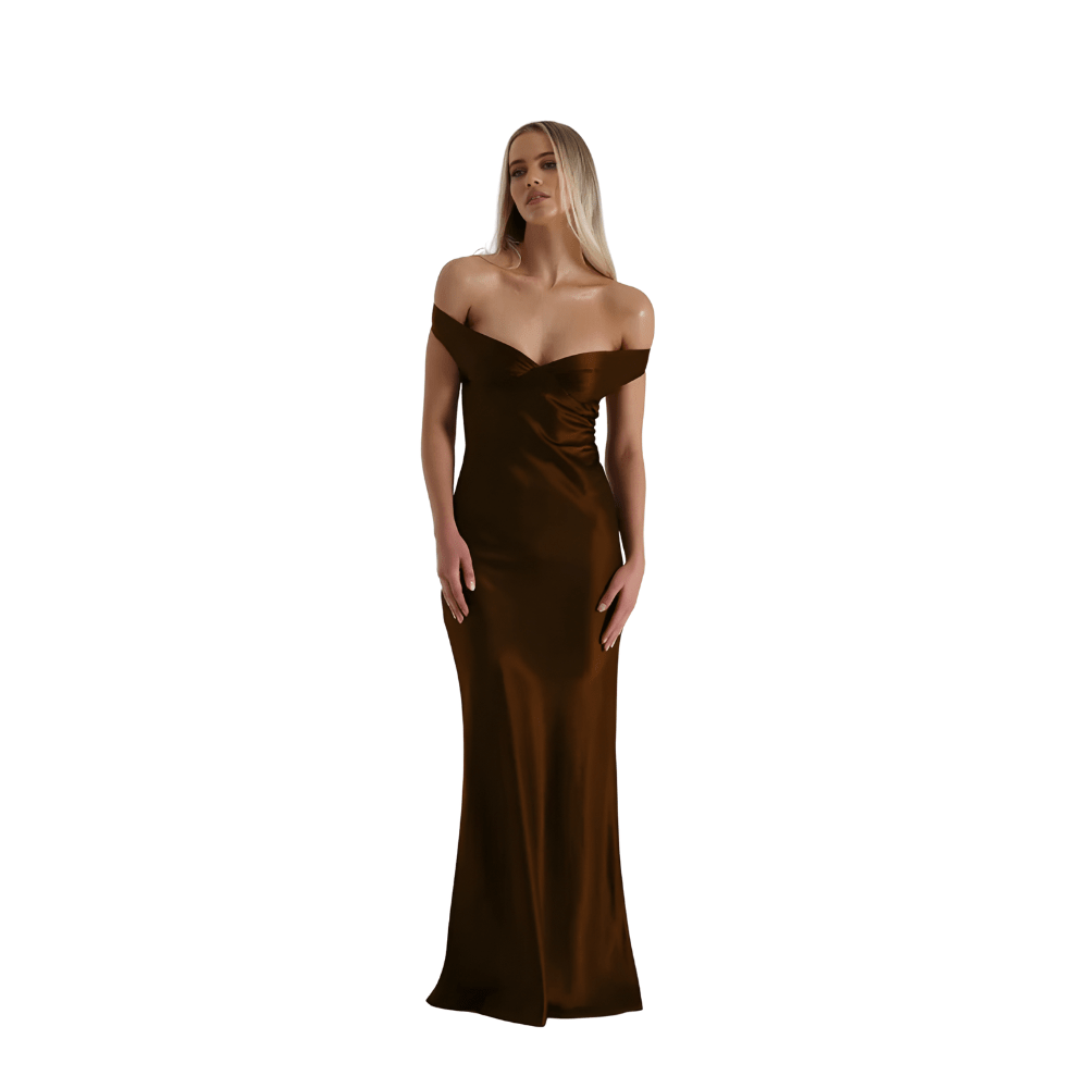Sukienka wieczorowa damska maxi z krótkim rękawem – formalna, długość do kostek - Arkadya Outlet - Women Maxi Dress
