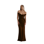 Sukienka wieczorowa damska maxi z krótkim rękawem – formalna, długość do kostek - Arkadya Outlet - Women Maxi Dress