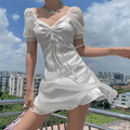 Sukienka z kryształowymi zdobieniami i dekoltem V - Arkadya Outlet - Women Mini Dress