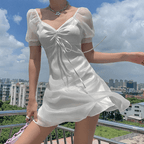 Sukienka z kryształowymi zdobieniami i dekoltem V - Arkadya Outlet - Women Mini Dress