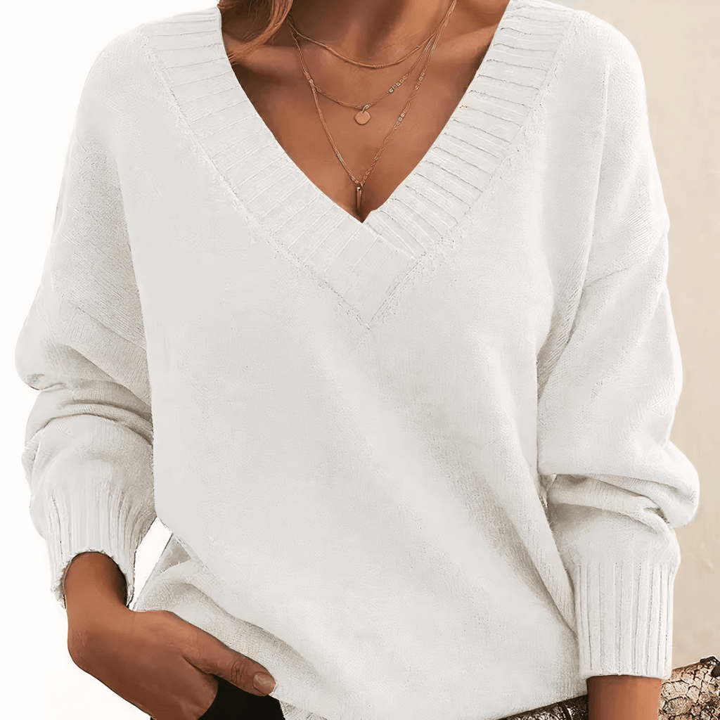 Sweter Damski | Dekolt w serek i prążkowane wykończenia - Arkadya Outlet - Sweaters