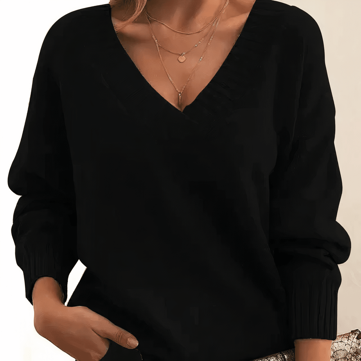 Sweter Damski | Dekolt w serek i prążkowane wykończenia - Arkadya Outlet - Sweaters