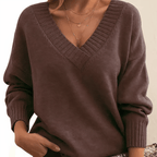 Sweter Damski | Dekolt w serek i prążkowane wykończenia - Arkadya Outlet - Sweaters