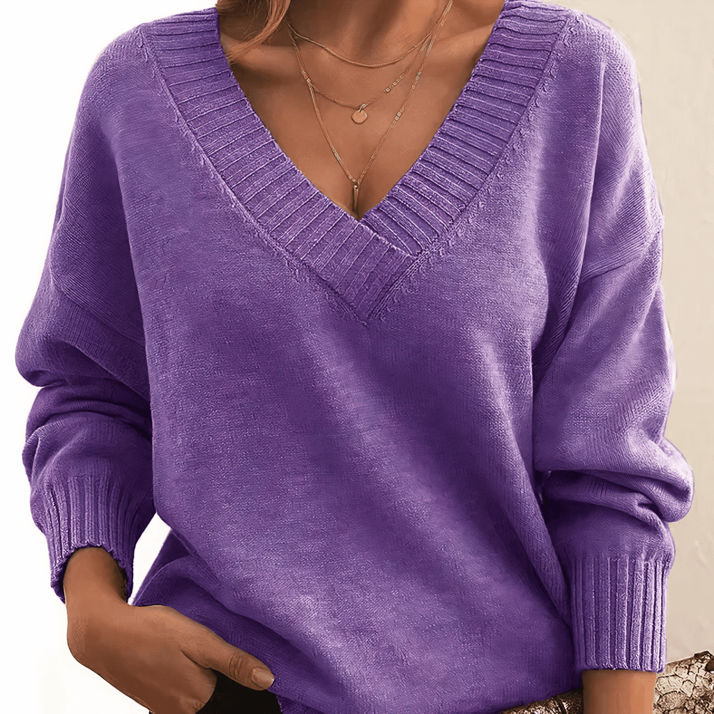 Sweter Damski | Dekolt w serek i prążkowane wykończenia - Arkadya Outlet - Sweaters