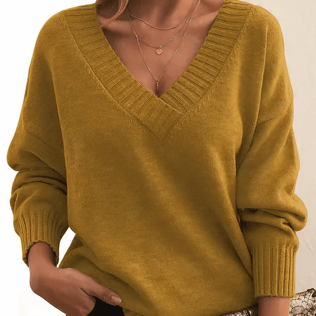 Sweter Damski | Dekolt w serek i prążkowane wykończenia - Arkadya Outlet - Sweaters