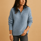 Sweter Damski | Dopasowany krój z zamkiem błyskawicznym do połowy - Arkadya Outlet - Sweaters