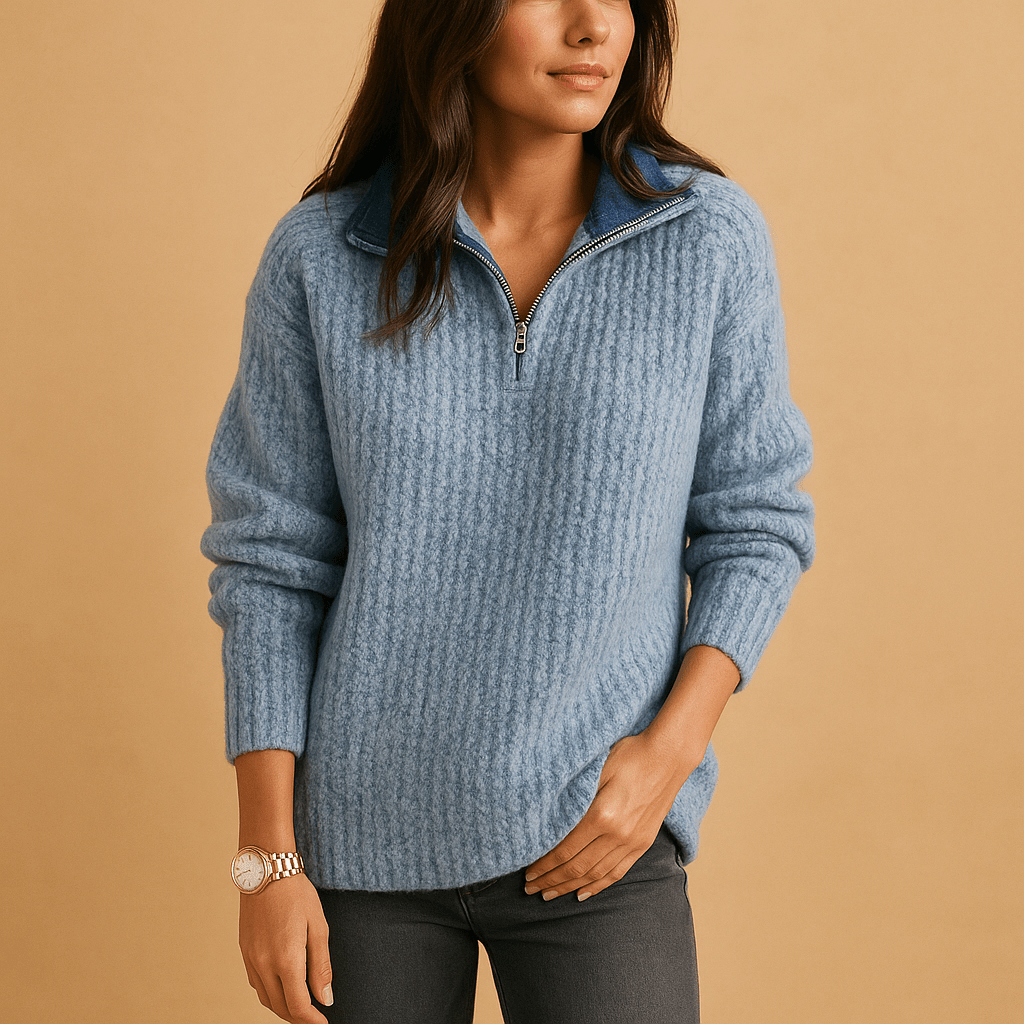 Sweter Damski | Dopasowany krój z zamkiem błyskawicznym do połowy - Arkadya Outlet - Sweaters