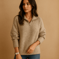 Sweter Damski | Dopasowany krój z zamkiem błyskawicznym do połowy - Arkadya Outlet - Sweaters