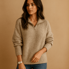 Sweter Damski | Dopasowany krój z zamkiem błyskawicznym do połowy - Arkadya Outlet - Sweaters