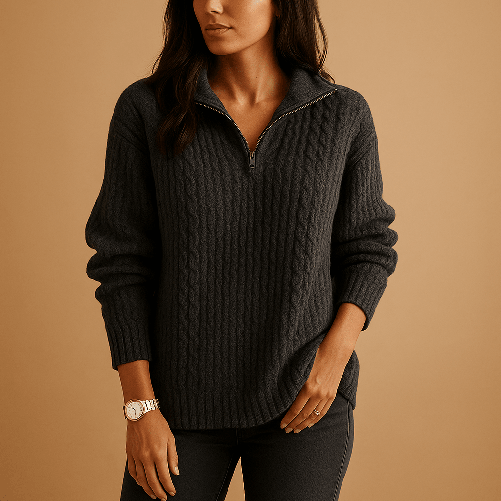 Sweter Damski | Dopasowany krój z zamkiem błyskawicznym do połowy - Arkadya Outlet - Sweaters
