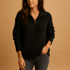 Sweter Damski | Dopasowany krój z zamkiem błyskawicznym do połowy - Arkadya Outlet - Sweaters