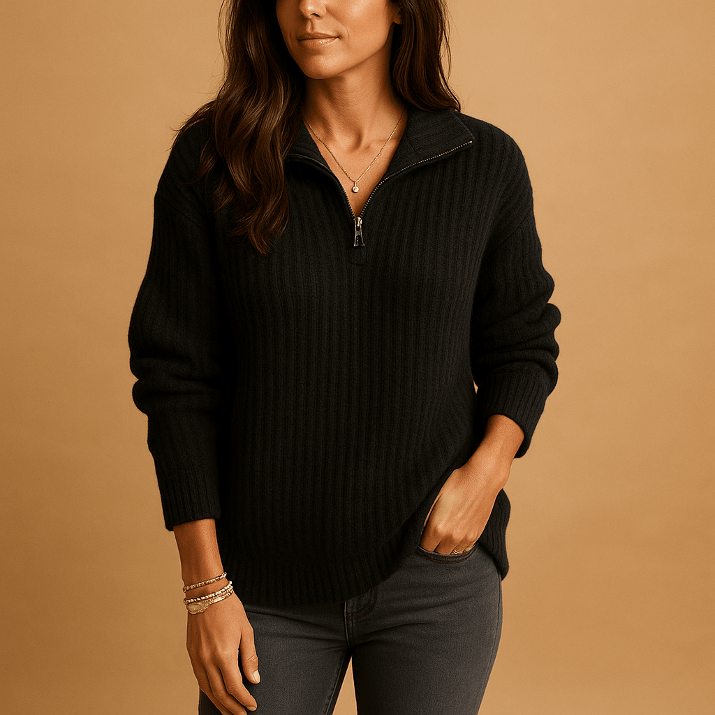Sweter Damski | Dopasowany krój z zamkiem błyskawicznym do połowy - Arkadya Outlet - Sweaters