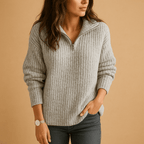 Sweter Damski | Dopasowany krój z zamkiem błyskawicznym do połowy - Arkadya Outlet - Sweaters