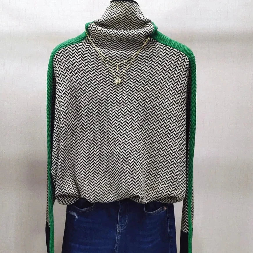 Sweter Damski | Golf ze Wzorem w Jodełkę i Dopasowanym Krojem - Arkadya Outlet - Sweaters