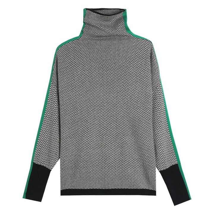 Sweter Damski | Golf ze Wzorem w Jodełkę i Dopasowanym Krojem - Arkadya Outlet - Sweaters