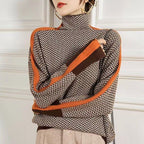 Sweter Damski | Golf ze Wzorem w Jodełkę i Dopasowanym Krojem - Arkadya Outlet - Sweaters