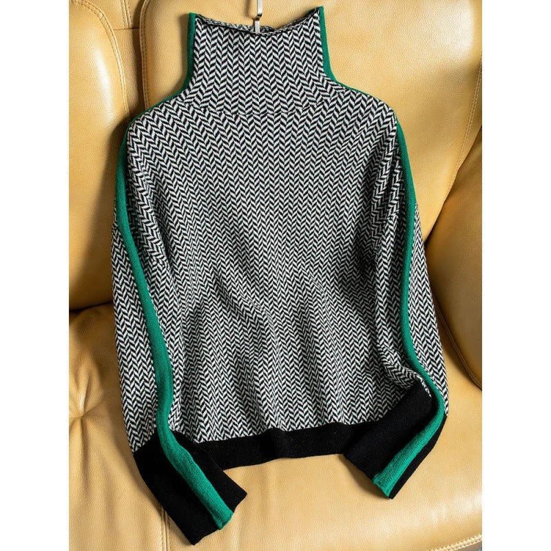 Sweter Damski | Golf ze Wzorem w Jodełkę i Dopasowanym Krojem - Arkadya Outlet - Sweaters