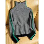 Sweter Damski | Golf ze Wzorem w Jodełkę i Dopasowanym Krojem - Arkadya Outlet - Sweaters