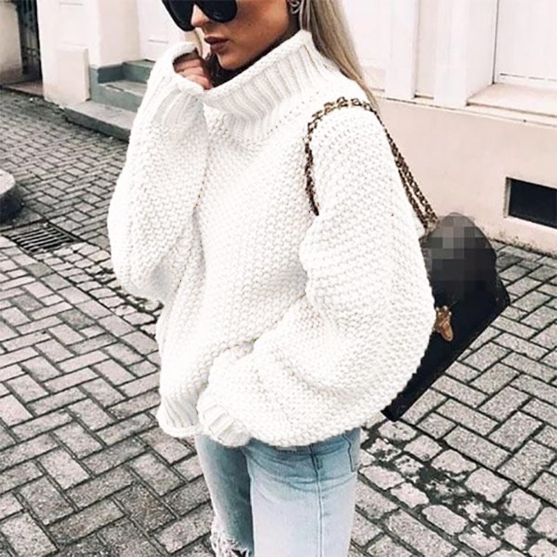 Sweter Damski | Gruby Splot z Golfem i Krój Oversize - Arkadya Outlet - Sweaters