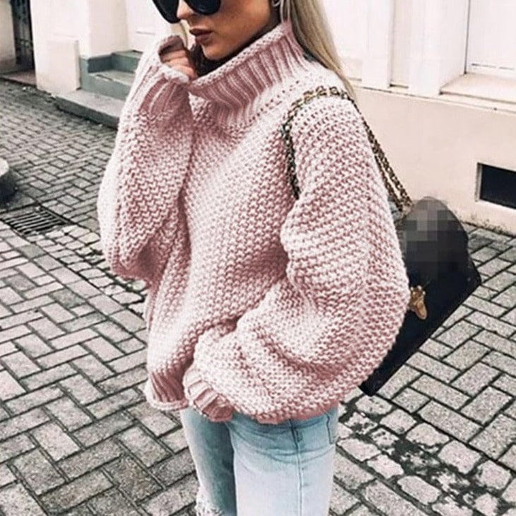 Sweter Damski | Gruby Splot z Golfem i Krój Oversize - Arkadya Outlet - Sweaters