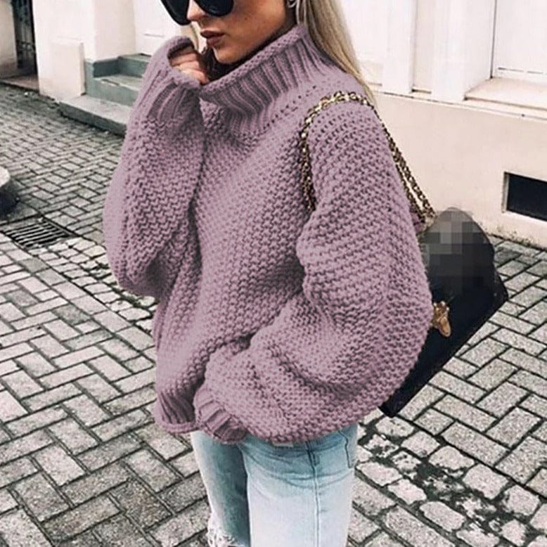 Sweter Damski | Gruby Splot z Golfem i Krój Oversize - Arkadya Outlet - Sweaters